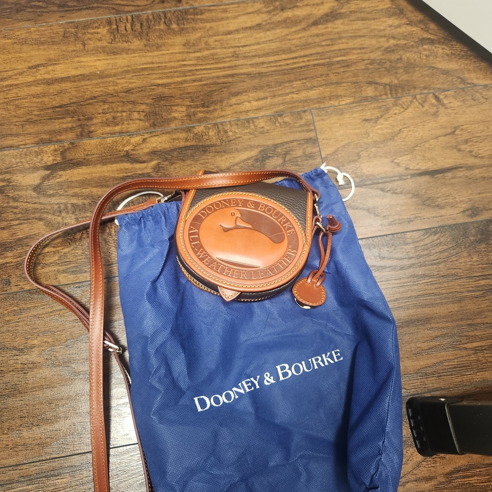 Dooney & Bourke Blue and Brown Leather Saddle Crossbody Bag